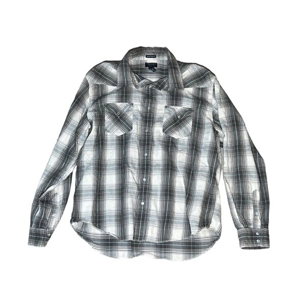 American Eagle Outfitters Other - American Eagle Western Pearl Snap Button Down Shirt Gray White Pocket Slim Fit